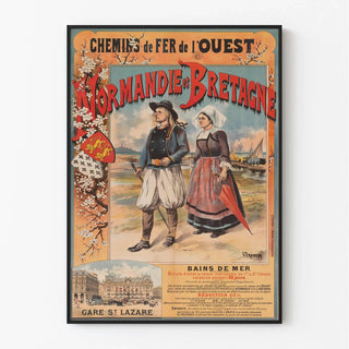 Affiche Normandie Bretagne vintage – Costumes traditionnels