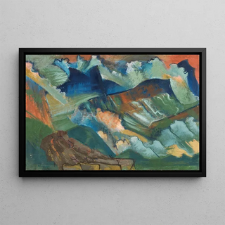 August Babberger - Gebirgslandschaft mit rotem Himmel.webp