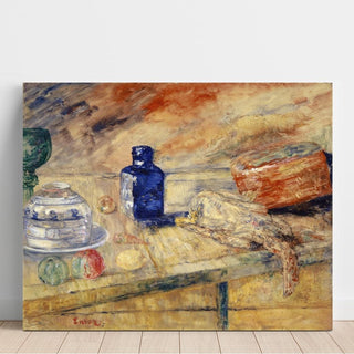 Bouteilles bleues et poulet - James Ensor | Reproduction Tableau Décoration murale affiche copie