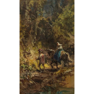 Carl Spitzweg - Kreuzritter mit Dame in Waldlanschaft.webp