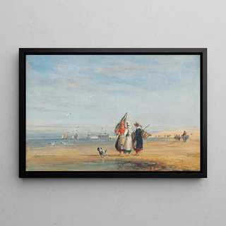 David Cox - Calais beach with shrimpers and a dog.webp