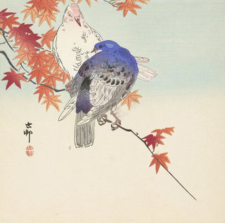 Deux pigeons sur une branche automnale - Ohara Koson