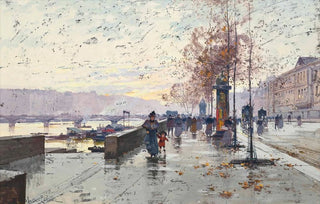 Eugne GalienLaloue - Figures at the Quai de Louvre Paris.webp