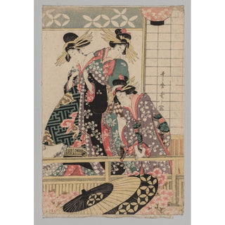 Femmes de Yoshiwara regardant dans la rue au printemps - Kitagawa Utamaro | Reproduction Tableau Décoration murale affiche copie