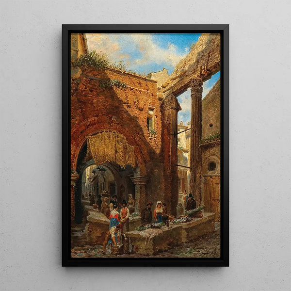 Ansicht des Portikus von Octavia in Rom mit dem alten Fischmarkt - Franz Alt — gerahmtes Bild an der Wand
