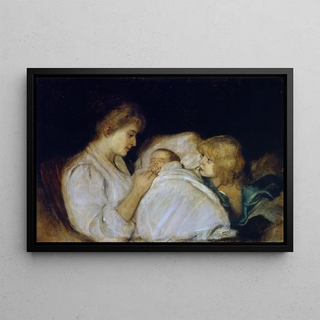 Franz von Lenbach - Magdalena von Lenbach mit Tchtern Erika und Marion.webp