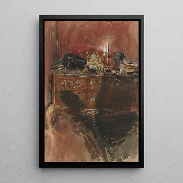 Ansicht eines Interieurs mit einer Louis XV-Kommode - Giovanni Boldini — gerahmtes Bild an der Wand