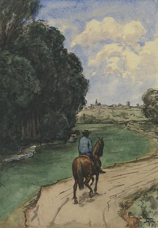 Hans Thoma - Am Waldesrand Reiter auf einem Wege bildeinwrts.webp