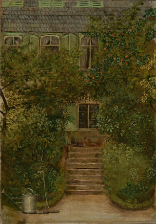 Hans Thoma - Garten eines Landhauses mit Giesskanne und Rechen.webp