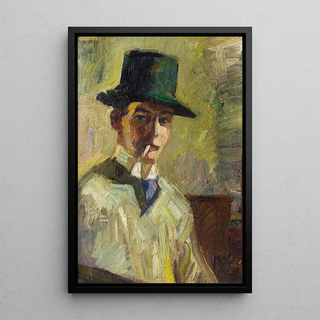 Hermann Stenner - Selbstbildnis mit hohem Hut und Zigarette.webp