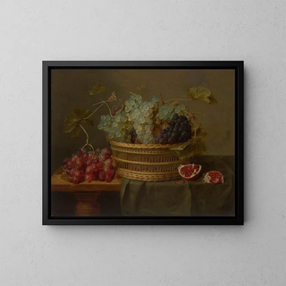 Jacob van Hulsdonck - A basket of grapes and a pomegranate on a table.webp