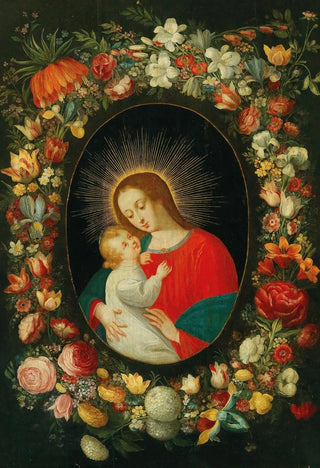Jan Brueghel the Younger - The Virgin and Child in a cartouche surrounded by a garland of flowers.webp