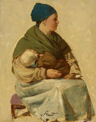 Johann Grund - Sitzende Frau mit Kind Studie.webp