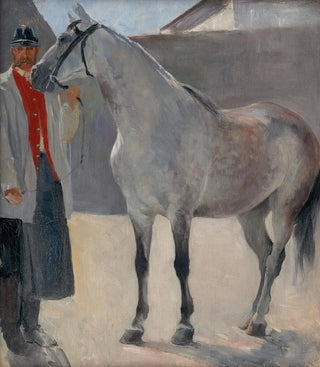 Jozef Hanula - Study of a Grey Horse with a Coachman.webp