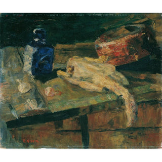 Nature morte avec bouteille bleue et poulet plumé - James Ensor | Reproduction Tableau Décoration murale affiche copie