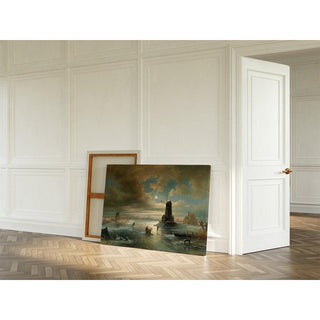 Nuit d'hiver au clair de lune aux abords d'Amsterdam - Elias Pieter van Bommel | Reproduction Tableau Décoration murale affiche copie