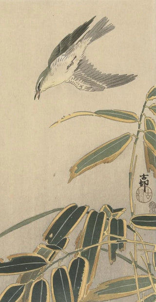 Ohara Koson - Wheatear with bamboo.webp