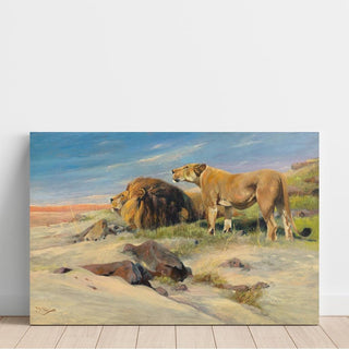 Paire de lions dans la steppe - Wilhelm Kuhnert | Reproduction Tableau Décoration murale affiche copie