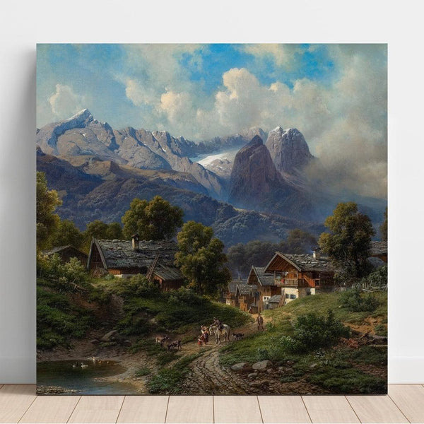 Reproduktion des Gemäldes Partenkirchen in Bayern bei Sonnenaufgang - Carl Millner