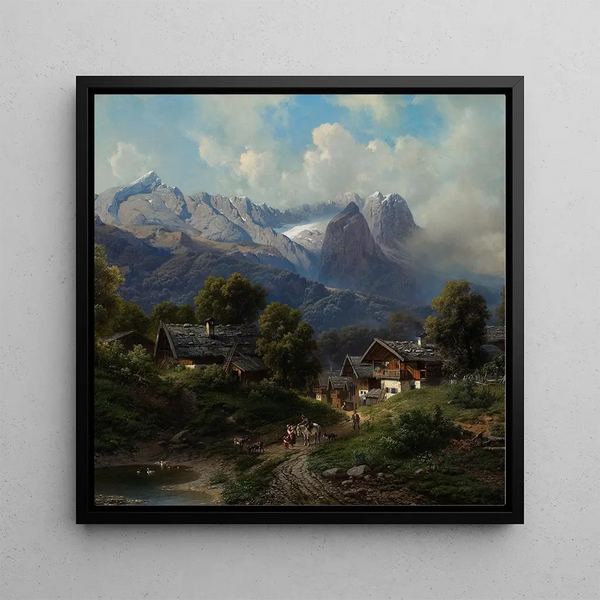 Partenkirchen in Bayern bei Sonnenaufgang - Carl Millner — Wandpräsentation des Kunstwerks