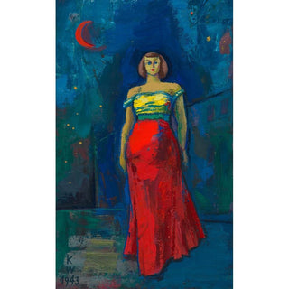 Sans titre Femme en robe jaune et rouge - Karl Wiener | Reproduction Tableau Décoration murale affiche copie