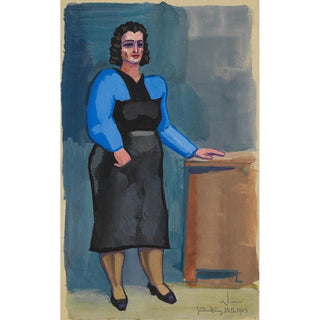 Sans titre femme en chemisier bleu et robe noire - Karl Wiener | Reproduction Tableau Décoration murale affiche copie