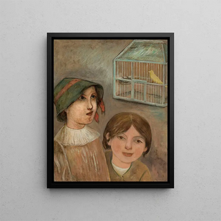 Tadeusz Makowski - Two little girls beside a cage with a canary.webp