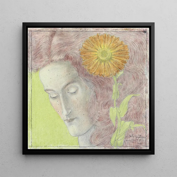 Kopf einer Frau mit roten Haaren und Chrysanthemen - Jan Toorop — gerahmtes Bild an der Wand