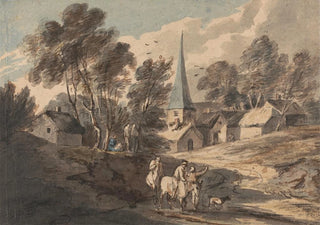 Thomas Gainsborough - Travellers on Horseback Approaching a Village with a Spire.webp