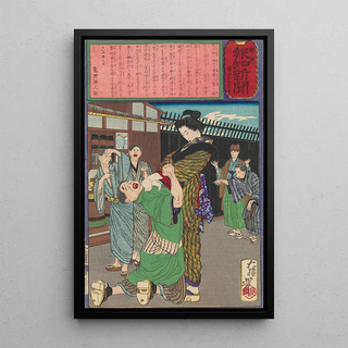 Tsukioka Yoshitoshi - Miyamoto Hanako Chastening a Drunkard.webp