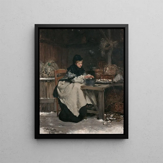 Victor Gabriel Gilbert - Femme assise une table se rchauffant les mains aprs avoir ouvert des hutres.webp