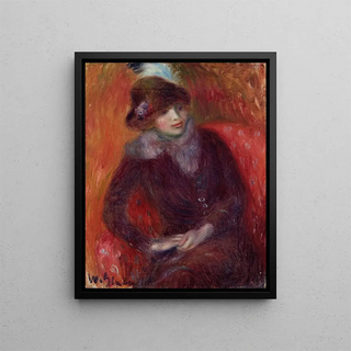 William James Glackens - Seated Woman with Fur Neckpiece and Red Background.webp