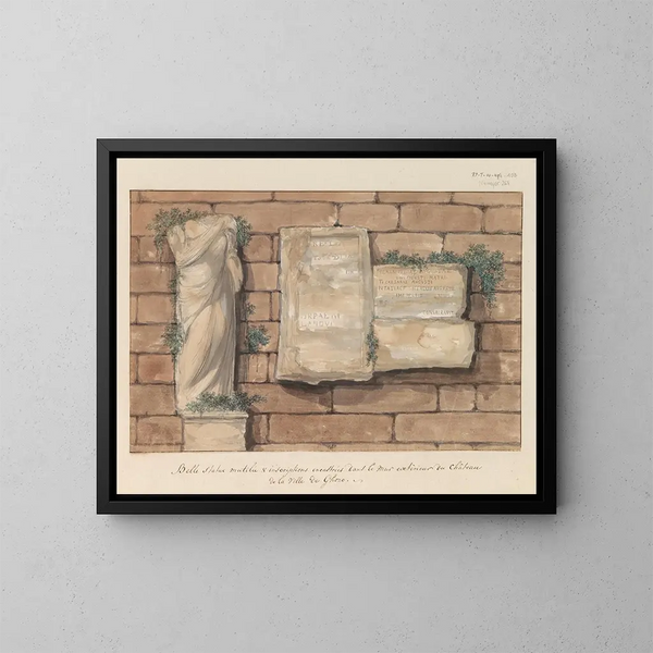Skulptur beschädigt und eingravierte Inschriften in die Wand einer Burg in der Stadt Gozo - Abraham Louis Rodolphe Ducros — gerahmtes Bild an der Wand