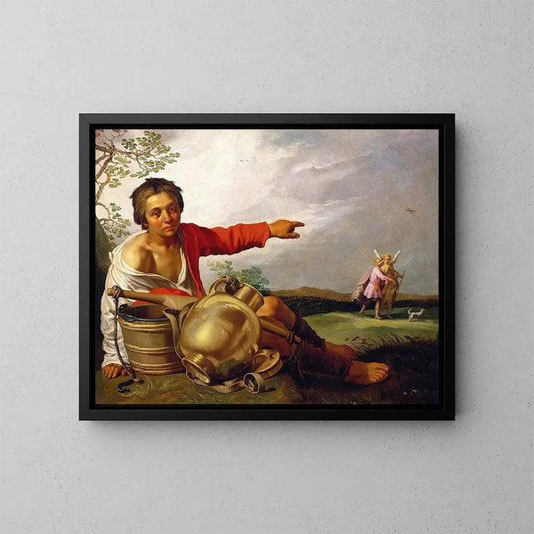 Der Hirte, der Tobias und den Engel zeigt - Abraham Bloemaert — gerahmtes Bild an der Wand