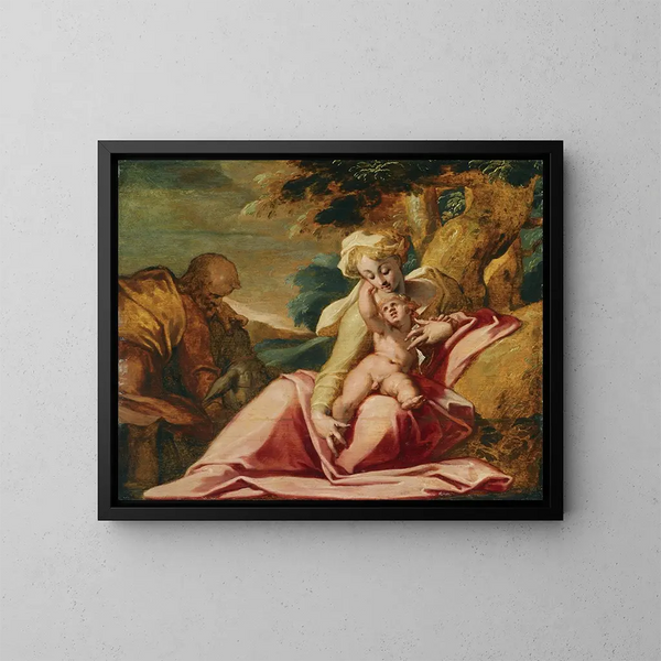 Der Ruhezustand während der Flucht nach Ägypten - Abraham Bloemaert — gerahmtes Bild an der Wand