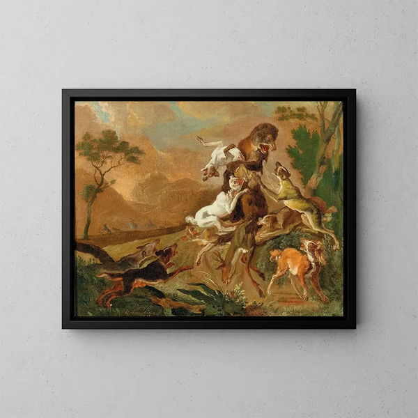 Des hunde angreifen einen Bären - Abraham Hondius — gerahmtes Bild an der Wand