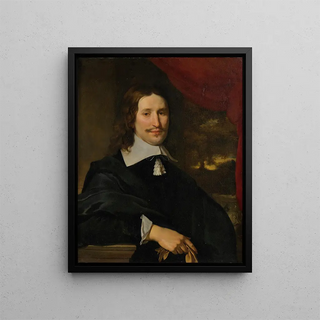 Abraham Lambertsz van den Tempel - Portrait of a gentleman holding gloves halflength before a landscape.webp