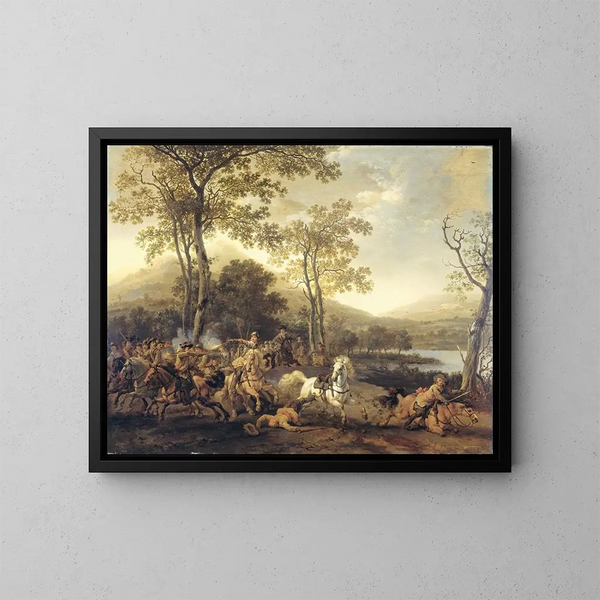 Escarmouche de cavalerie - Abraham van Calraet — gerahmtes Bild an der Wand