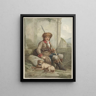 Abraham Van Strij - Zittende jager met bontmuts speer en weitas.webp