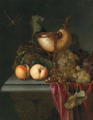 Abraham de Lust - Still life with a Nautilus cup grapes and peaches.webp