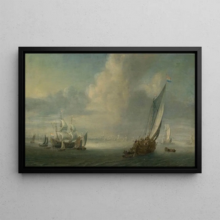 Abraham de Verwer - Marine view with a port in the background.webp