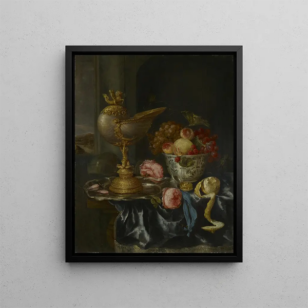 Stillleben mit Festtafel und Nautilusschale - Abraham van Beyeren — gerahmtes Bild an der Wand