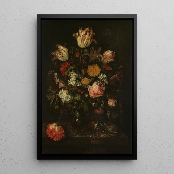 Natur stillleben mit Blumen - Abraham van Beyeren — gerahmtes Bild an der Wand