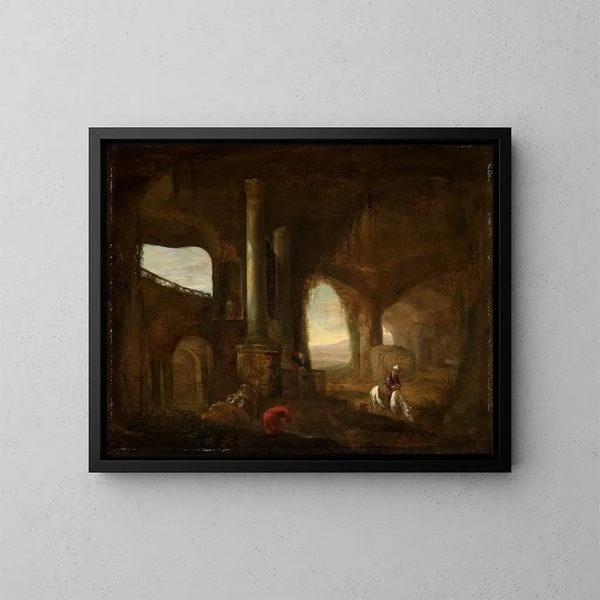 Innenansicht einer Ruine mit orientalischer Figuren - Abraham van Cuylenborch — gerahmtes Bild an der Wand