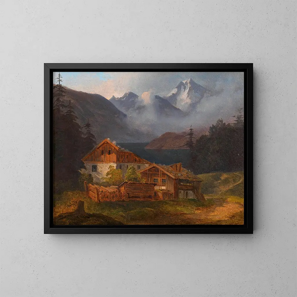 Ferme paysanne au bord d'un lac de montagne - Adalbert Stifter — gerahmtes Bild an der Wand
