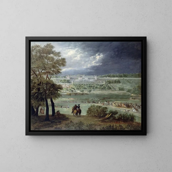 Das Neue Schloss von Saint-Germain-en-Laye und die Gärten vom rechten Seine-Ufer aus gesehen - Adam Frans van der Meulen — gerahmtes Bild an der Wand