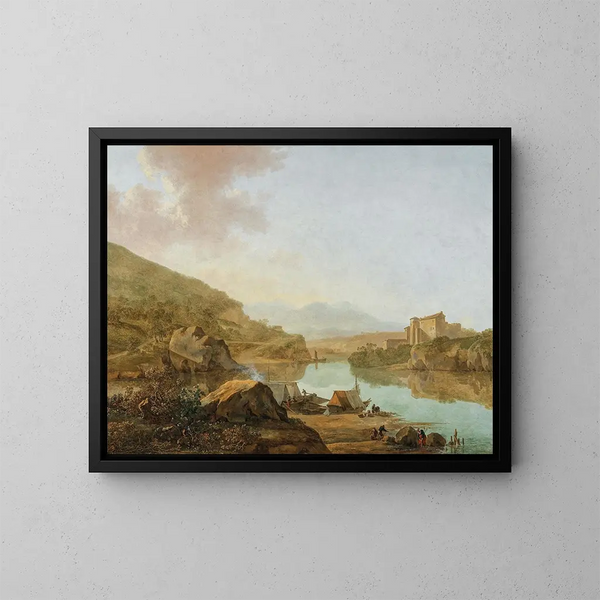 Ein weites italienisches Flusslandschaft (Konflikt der Fälle) - Adam Pynacker — gerahmtes Bild an der Wand