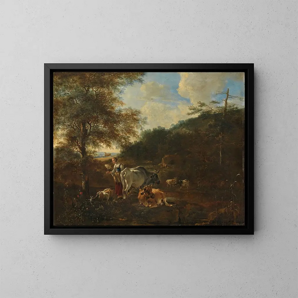 Landschaft mit Vieh - Adam Pynacker — gerahmtes Bild an der Wand