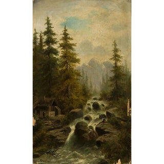 Adolf Chwala - Mountain landscape with a waterfall.webp