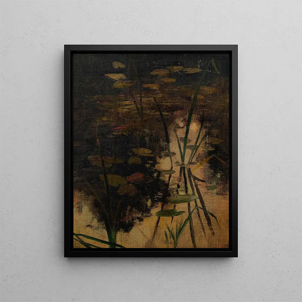 Wasserstand eines Teiches mit Pflanzen - Adolf Ditscheiner — gerahmtes Bild an der Wand